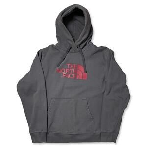 the north face grey hoodie with red logo